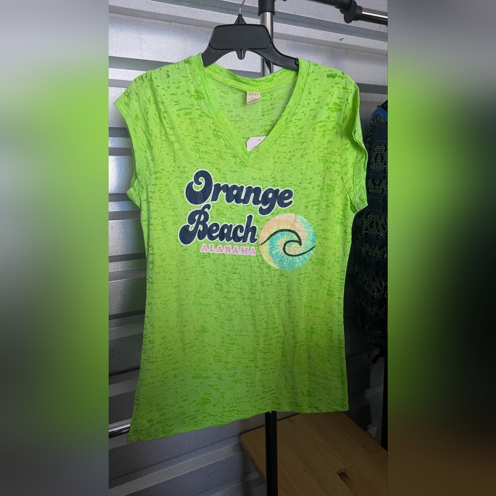 Green Graphic V-Neck Women's Top